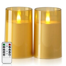 3" 5" Gold Flameless Candles with Remote and Timer, Realistic Flickering Batt...