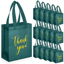 50 PCS Dark Green Thank You Reusable Non Woven Gift Bags Handles 10x8x4 Inch