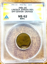 ND Lincoln Cent struck 95% off center UNIFACE  Mint ERROR ANACS MS 62.