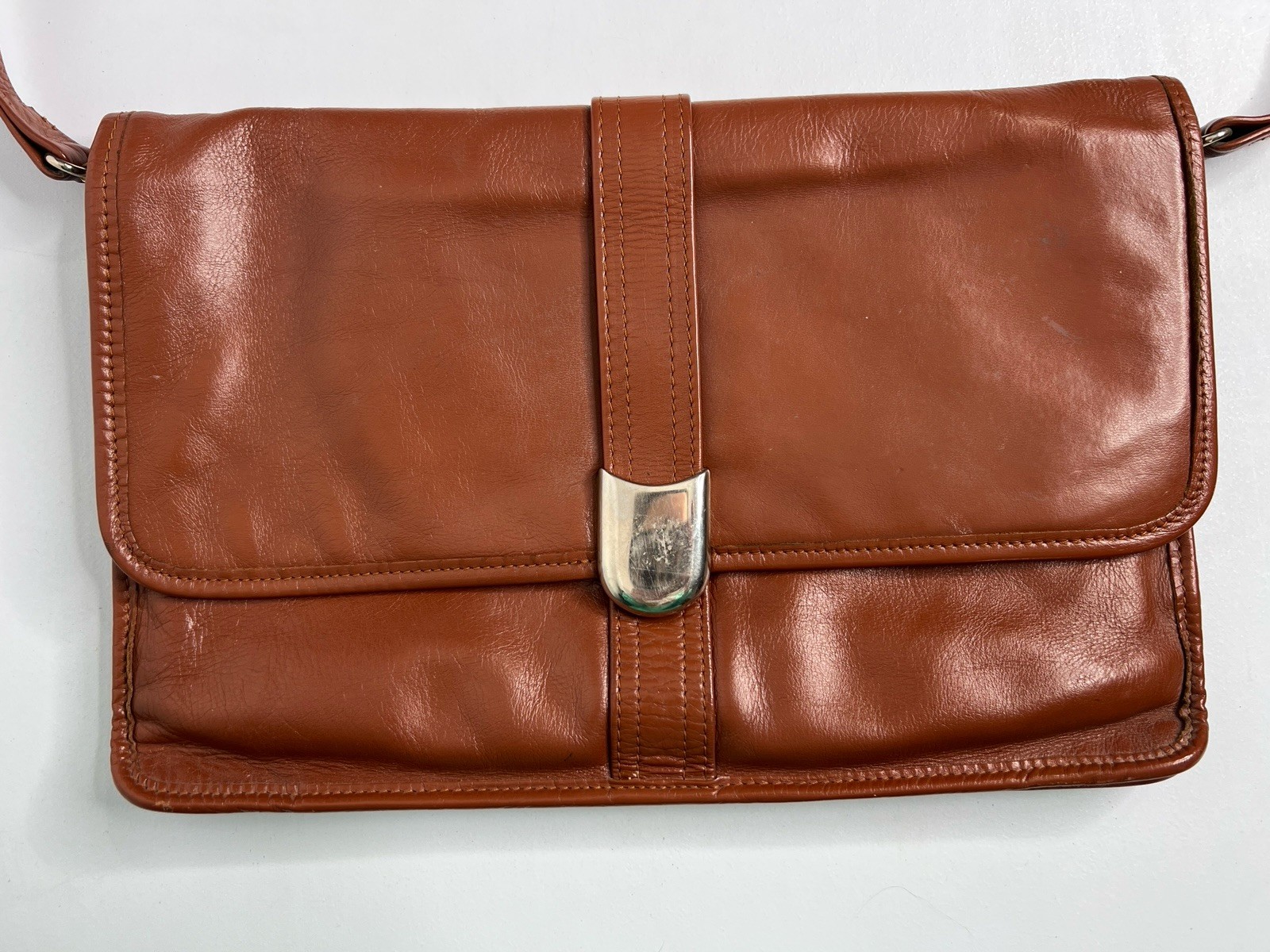 Vintage Brown Rectangular Leather Shoulder Bag Pu… - image 1