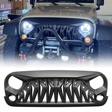 Matte Black Front Shark Style Grille Grill For 2007-18 Jeep Wrangler Jk Jku Abs