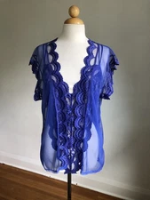 STUNNING VTG ALANA GALE Purple Nylon & Lace 2pc Teddy Romper & Jacket Lingerie L