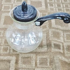 Pyrex Small Glass Pitcher Syrup Server Black Lid and Handle USA Made Vintage