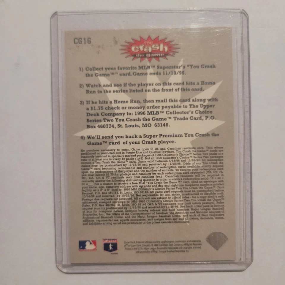 1996 MLB Collector's Choice, Larry Walker, You Crash the Game - Image 2 of 2