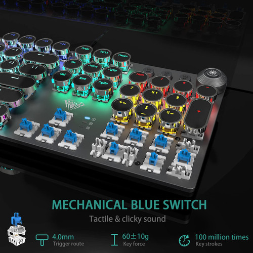 F2088 Typewriter Style Mechanical Gaming Keyboard Blue Switches,Rainbow LED B... - Picture 5 of 8