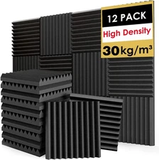 FONESO Acoustic Foam Panels, Sound Proof Panels 1x12x12 12Pack, Black 