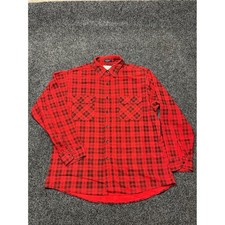 Vintage Sears Perma-Prest Mens XL Red Black Plaid Flannel Shirt Made in USA