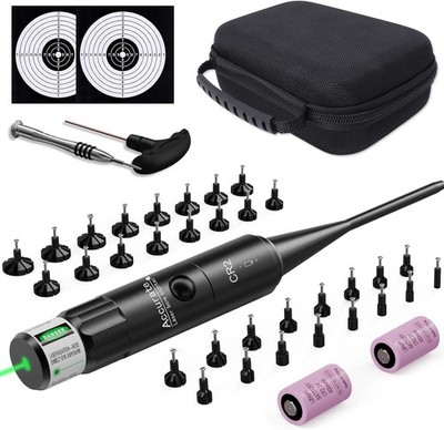 Green/Red Laser Bore Sight Kit with 32 Adapters, Fit .17 Cal to 12 Gauge, Easy