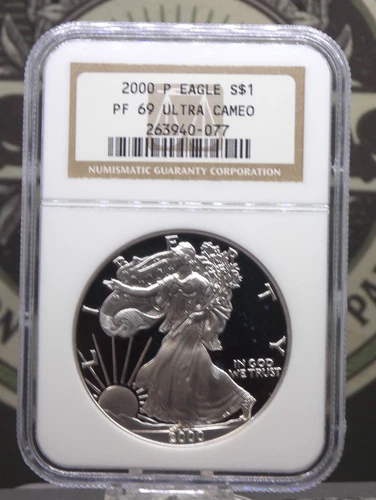 2000 "P" PROOF American *SILVER* Eagle $1 NGC PF69 Ultra Cameo #077 ECC&C, Inc.