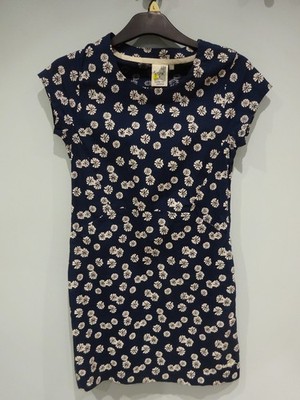 Weird Fish Navy/White Dress Size 10 Round Neckline Short Cap Sleeves