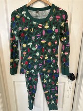Hanna Andersson Adult Green Organic Long John Pajamas Christmas Ornaments sz S