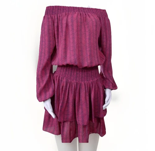 Abito gonna MICHAEL KORS spalle scoperte vita fumè rosso con volant taglia 8