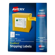 100 Labels Avery 8465 Full Sheet Shipping Labels 8.5" x 11" White Inkjet -Sealed