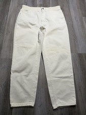 Vintage Lee Womens White Jeans Size 16 Petite Stretch Waist Straight Leg Denim
