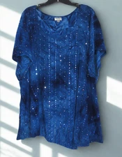Avenue 26/28 Plus Size Blue Embellished Short Sleeve Tunic Top - 3X
