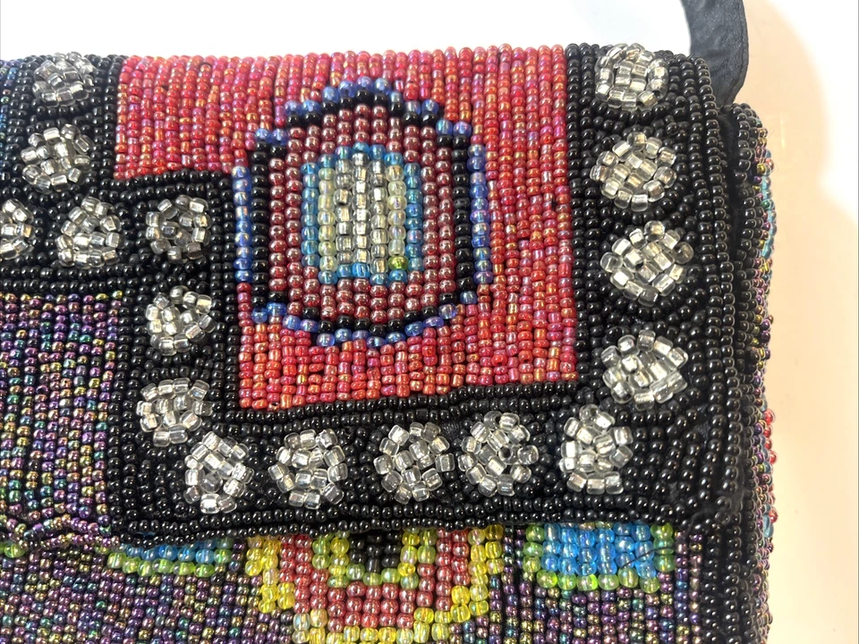 Bolso geométrico vintage Mary Frances con cuentas a mano negro multicolor abalorios Foto 2 de 4