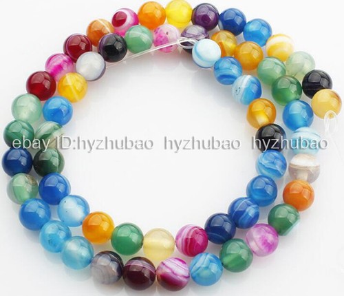 Wholesale 4/6/8/10/12/ 14mm Round Multicolor Striped Agate Gemstone Loose Beads - Picture 49 of 81