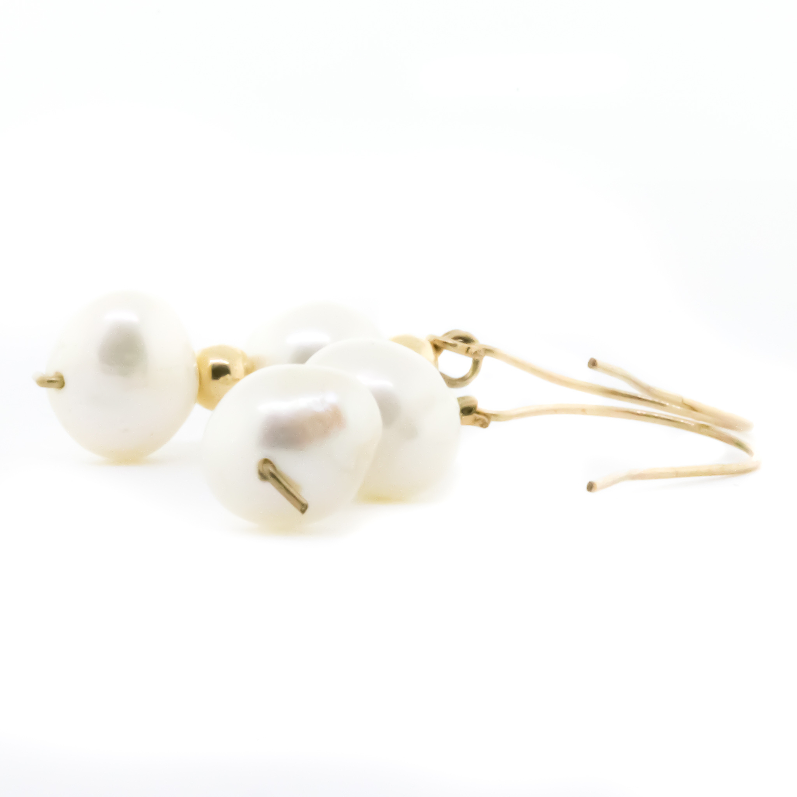 14K Yellow Gold Freshwater Pearl Dangle Fish Hook Earrings Niska cena wyprodukowana w Japonii