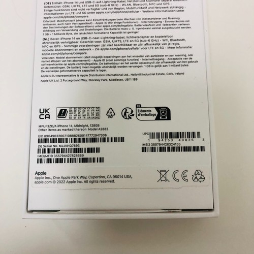 Original Apple iPhone 14 leere Retail Box 128GB Mitternacht + Papiere - Bild 2 von 5