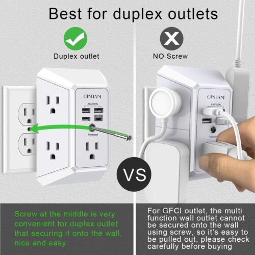 5 Outlet Extender Surge Protector Multi Plug Wall Adapter with 4 USB Ports - Picture 5 of 7