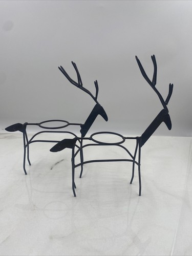 Reindeer Tealight Candle Holders Standing Iron Metal Christmas Holiday Set Of 2 - Picture 7 of 10