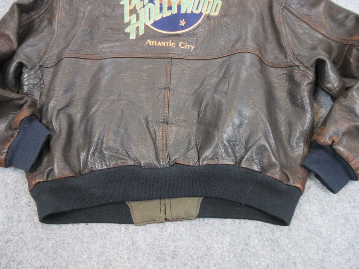 VINTAGE Planet Hollywood Jacket Mens Large Brown Leather