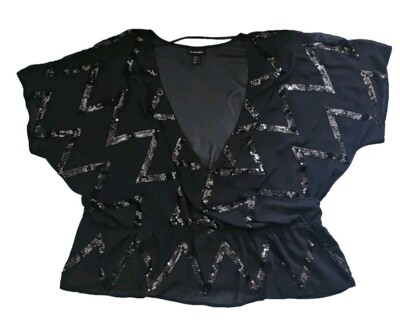 Lane Bryant SZ 26 28 Shear Georgette Dressy Top With Black