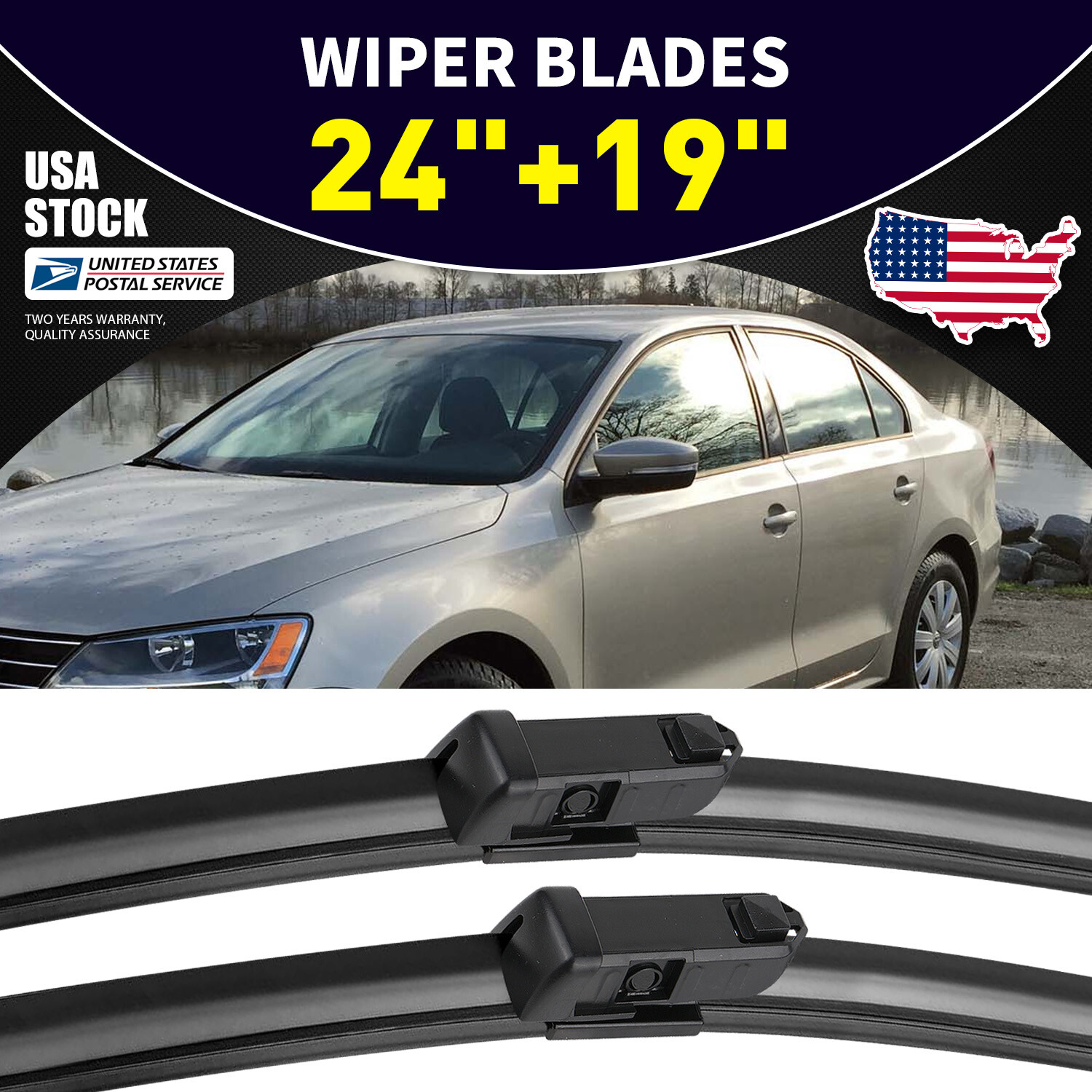 Premium 24+19 Inch OEM Windshield Wiper Blades Pair - Left & Right Front