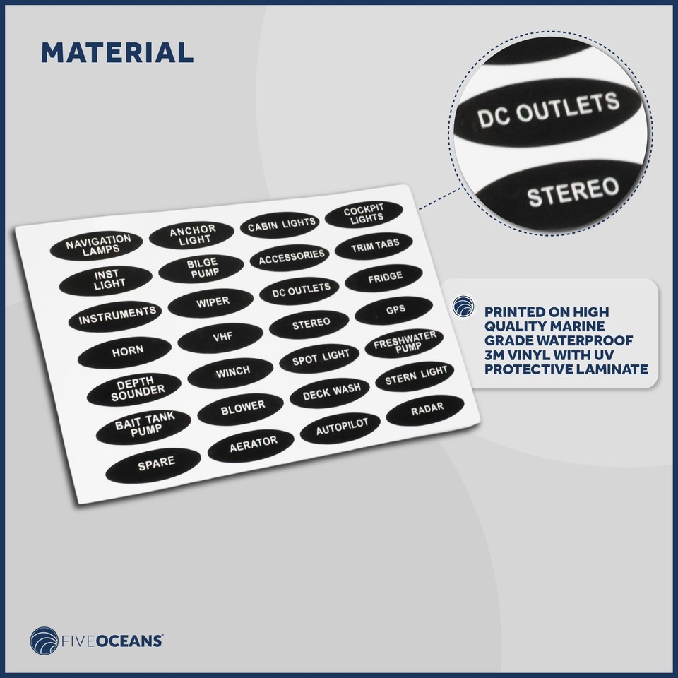 Boat Switch Panel Labels, Boat Dash Board Instruments Decal, Waterproof