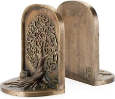 Tree of Life Bookends, Antique Brass, 2 Decorative Bookends Cast Iron, Non-Slip