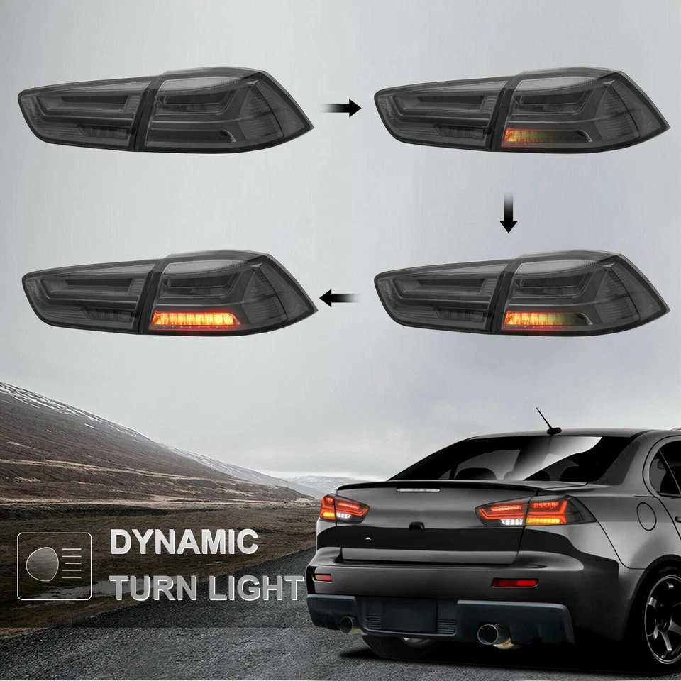 Pair Smoked LED Tail Lights For Mitsubishi Lancer 2008-2017 Sequential Rear Lamp - Image 4 of 4