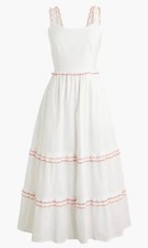 JCrew Scalloped-Trim Midi Dress In White W/Coral Trim In Size 4