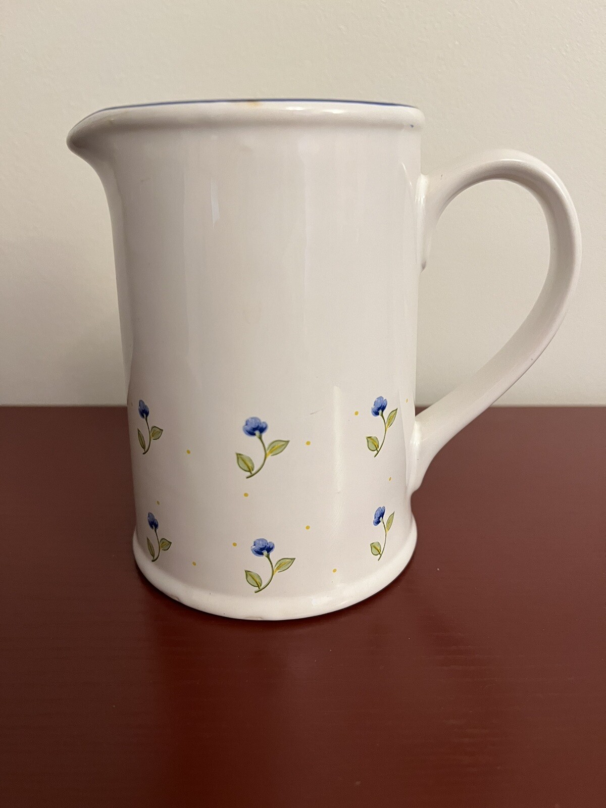 Vintage Ulster ceramic small water pitcher, cottage blue floral pattern