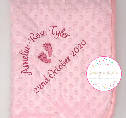 Personalised Baby Blanket Birth Details Baby Feet Embroidered Girl Boy Gift Personalised Baby Blanket Birth Details Baby Feet Embroidered Girl Boy Gift
