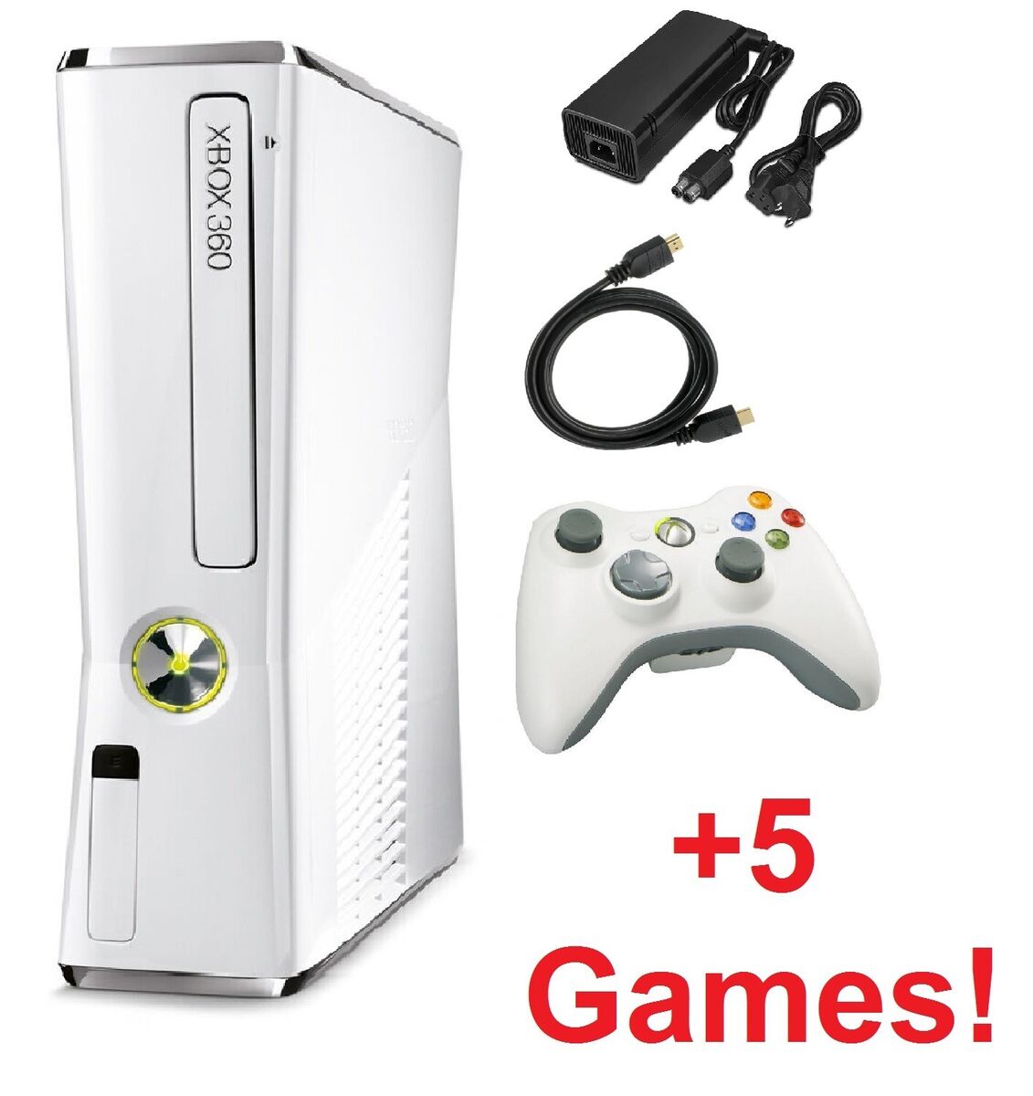 Xbox 360 FAT 60GB White Console Bundle Controller & Games #4