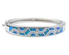 Hawaii Blue Opal Wave Bangles Cuff 925 Sterling Sliver Jewelry For Women Girls