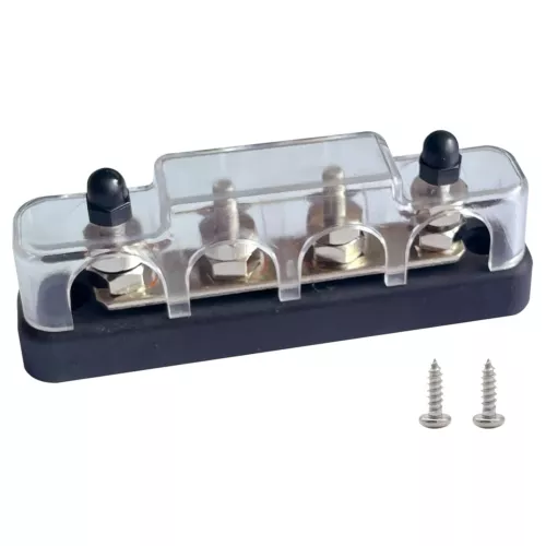 4 Terminals Bus Bar, Ampper 4.2" Ground Distribution Block 4 Stud, Black 