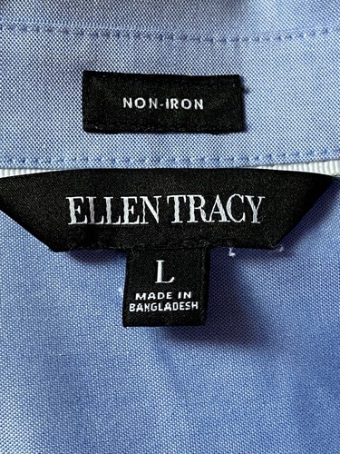 NEW Ellen Tracy No-Iron Sz L Womens Blouse Button Up Shirt Blue Long Sleeve - Picture 7 of 9