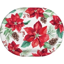Poinsettia Perfection 12-inch Oval Plates Paper 8 Per Pack 9.25" x 12" Tableware