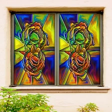 3D Green Flower ZHUA344 Window Film Print Sticker Cling Stained Glass UV