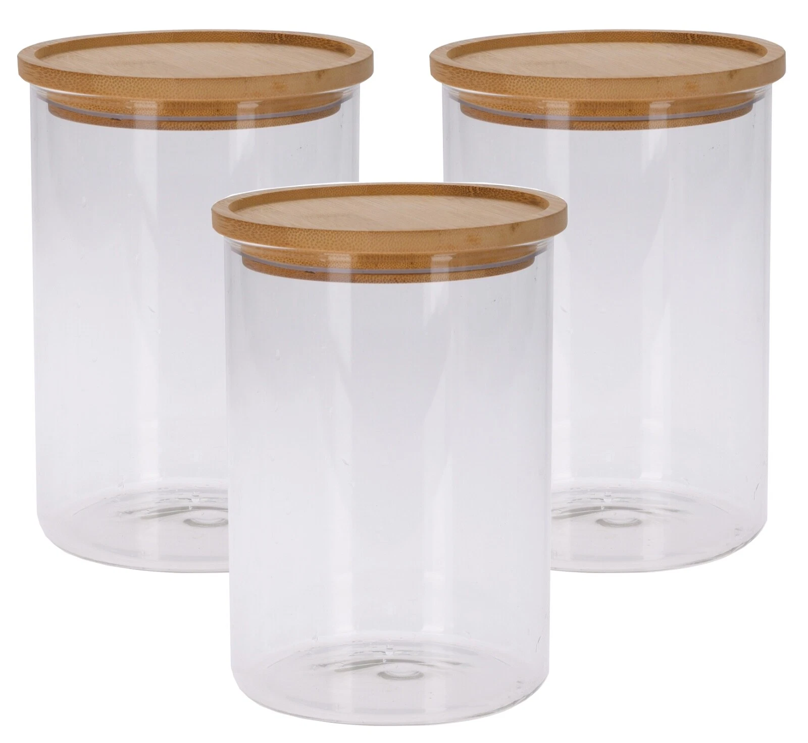 Set of 3 Glass Storage Jars with Bamboo Lids 1750ml Airtight Kitchen Containers