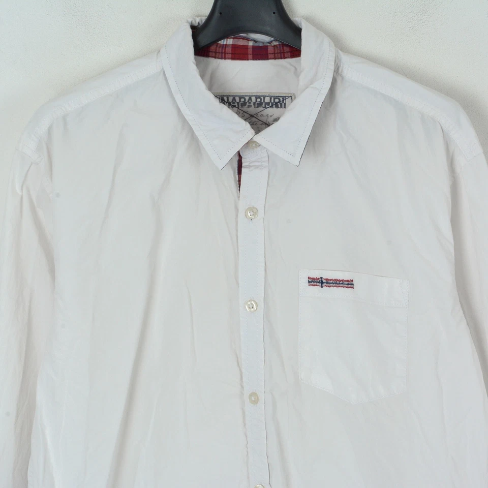 Napapijri Hombre XL Camisa con Botones Cuadros Coderas Algodón Cuello Blanco Top - Imagen 2 de 4