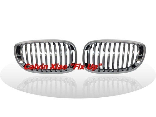 MIT CHROMED & SILVER FRONT KIDNEY GRILLE BMW E46 2D 3 SERIES 2003-2005 - Picture 5 of 6