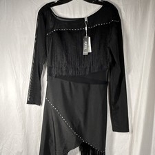 Dress Latin Dance Practice Fringe Rhinestone Size L Panty Black Spandex iEFiEL