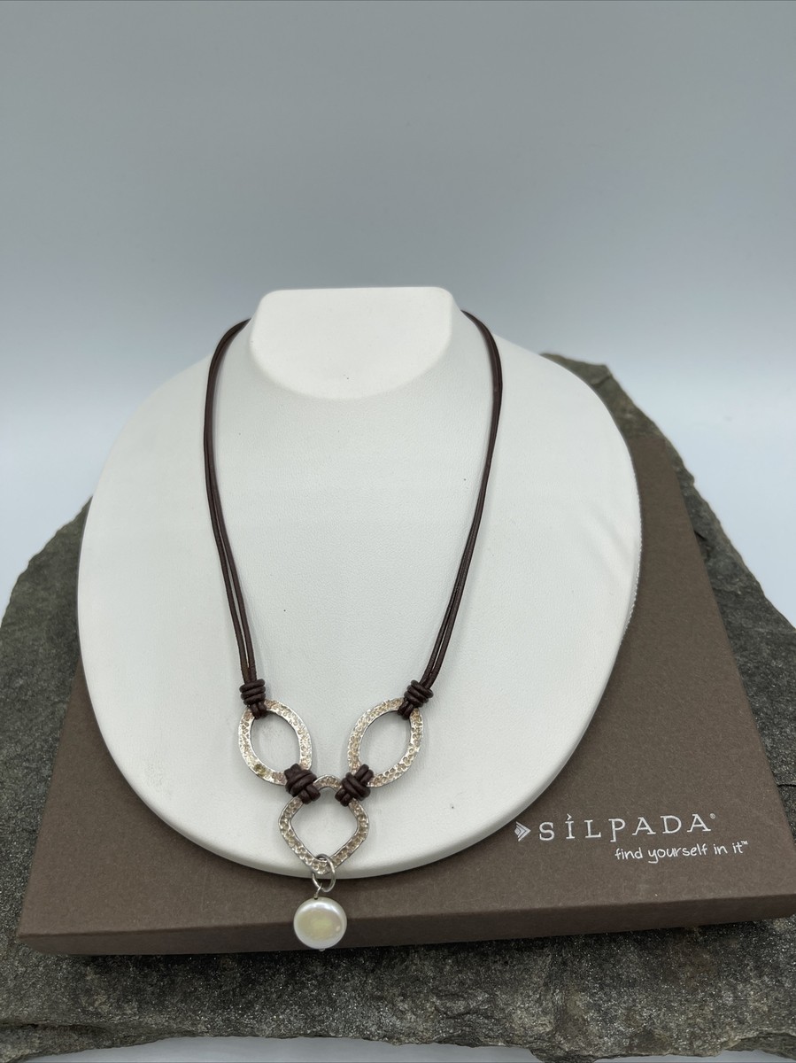 -ホワイト- SILPADA 925 Sterling Silver Pearl Leather Necklace N1257