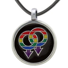 Pride Shack - Rounded Rainbow Male Symbol Mens Gay Pride Pendant Necklace GLBT 