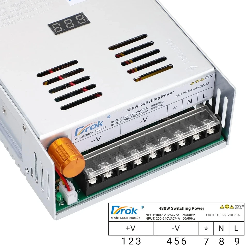 DROK 480W Switching Power Supply AC 110V/220V to DC 0–60V 8A Buck Converter - Image 3 of 4