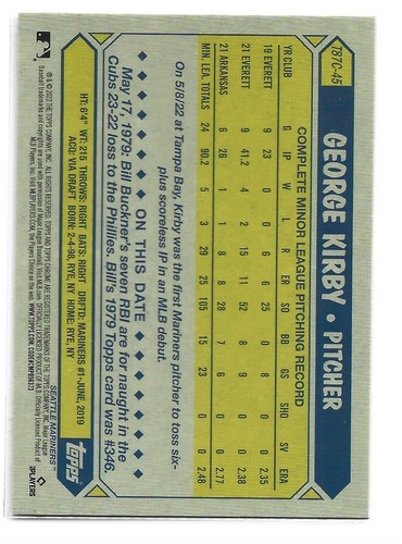George Kirby - 2022 Topps Update Silver Pack Chrome RC Refractor 1987 T87C-45 - Picture 2 of 2