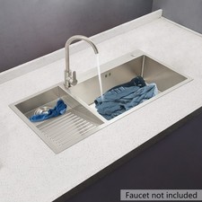 39.4*18.9in Steel Kitchen Sink With Faucet, Laundry Utility Sink With Washboard