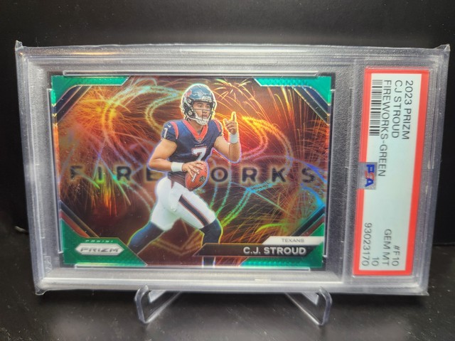 2023 Panini Prizm C.J. Stroud Fireworks Prizm Green RC #F-10 Texans PSA 10